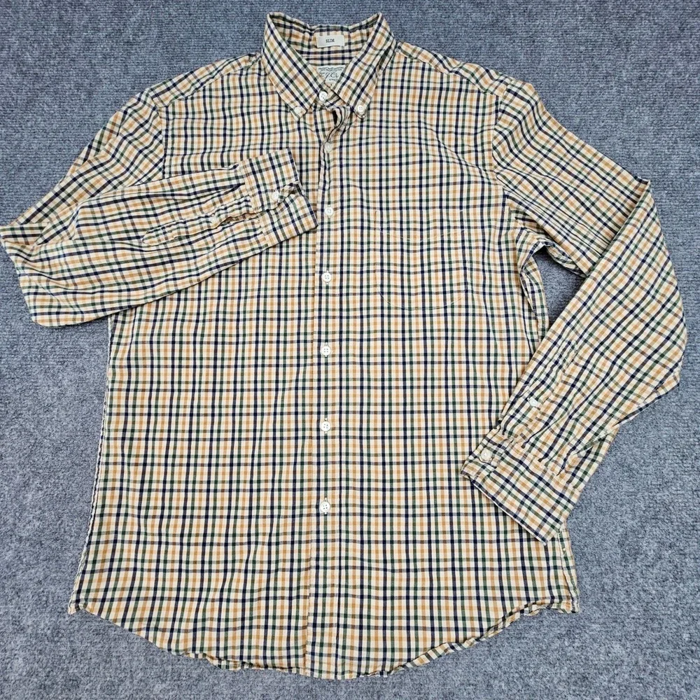 J. Crew Button Down Shirt Mens Large L Multicolor Check Slim Secret Wash Stretch